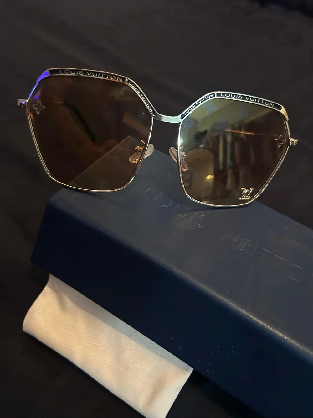 Louis Vuitton Gold Metal Frame Sunglasses with Brown Lenses